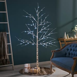 Frances 4 ft. Pre-Lit White Artificial Twig Birch Tree with 48 White LED Lights