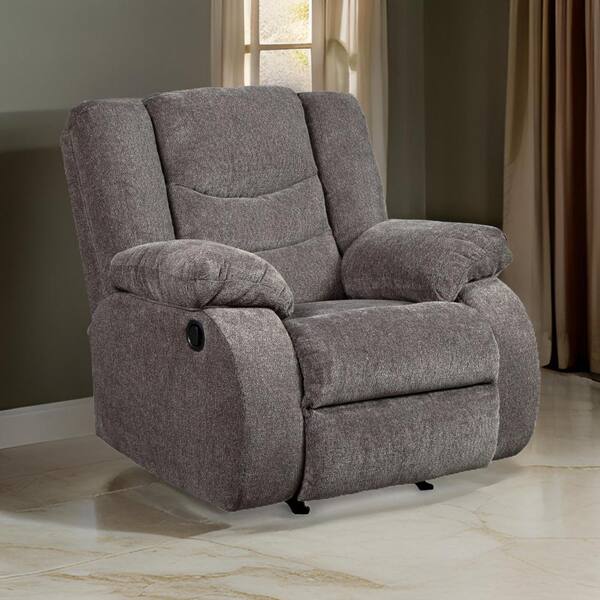 Benjara Gray Chenille Manual Rocker Recliner