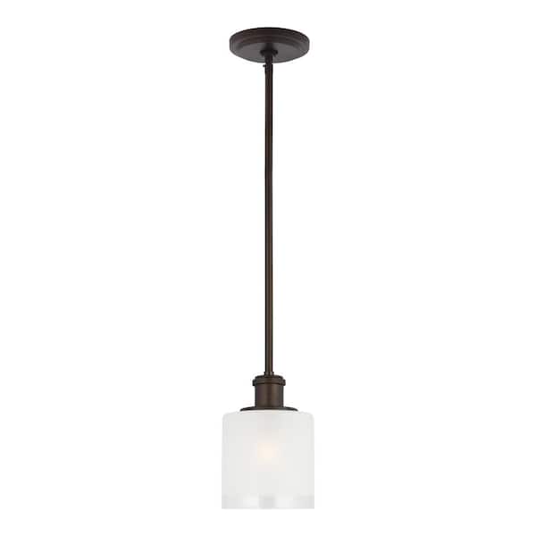 Generation Lighting Norwood 1-Light Burnt Sienna Transitional Mini Pendant with Clear Highlighted Satin Etched Glass Shade