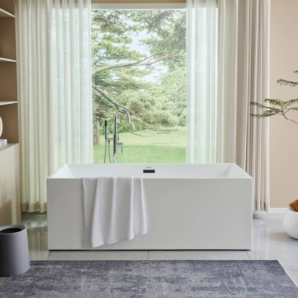 White Acrylic Freestanding Soaking Bathtub with Matte Black Trim