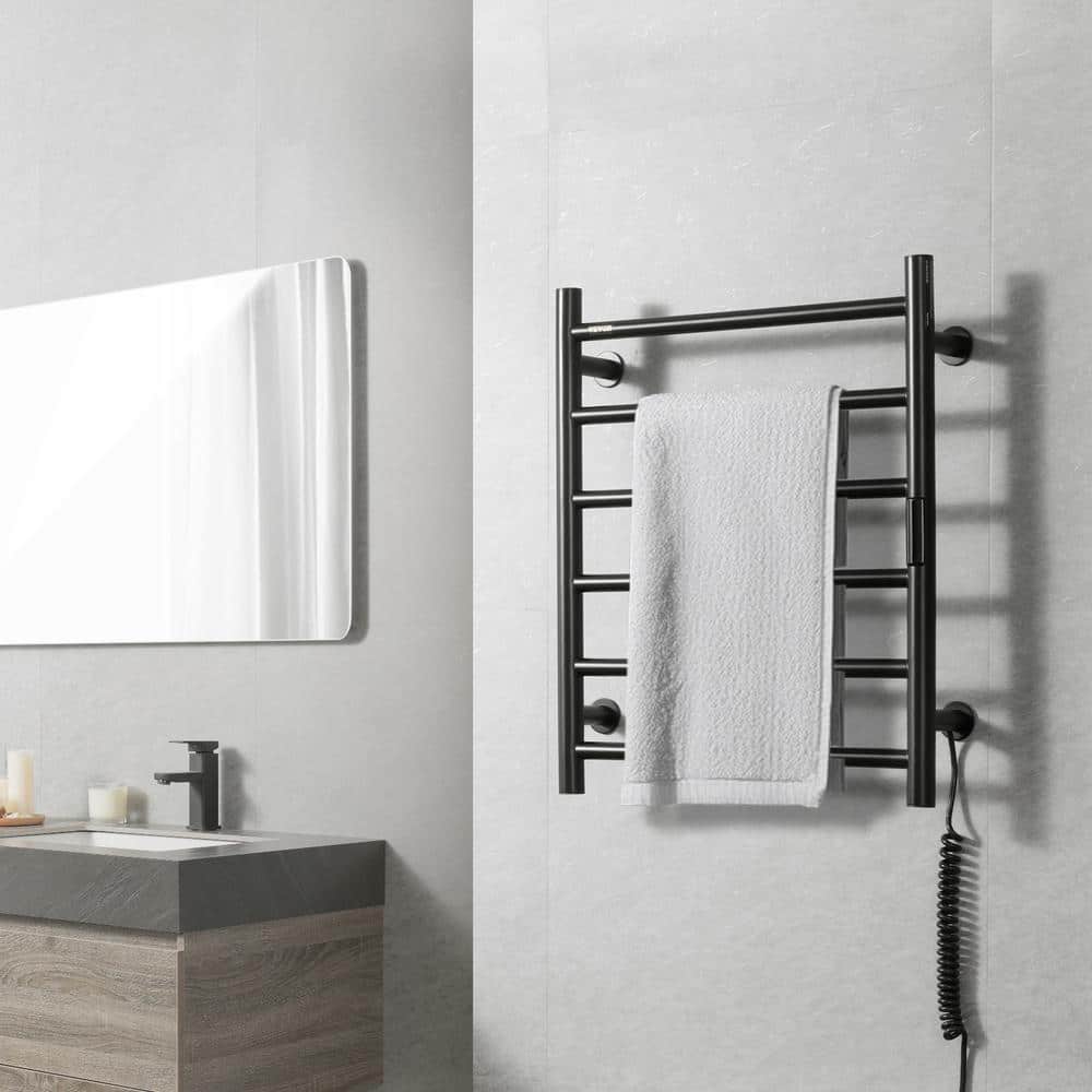 Black Stainless Steel Wall Mounted Heated Towel Rack with Timer