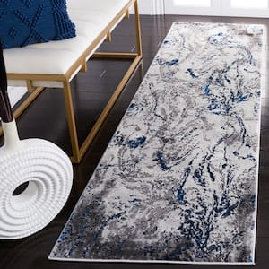 Craft Gray/Blue 2 ft. x 8 ft. Abstract Marble Runner Rug