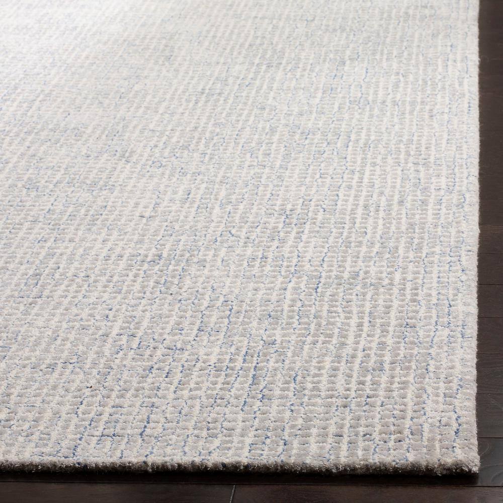 Minimalist Silver and Blue Tufted Wool Abstract Area Rug - 5' x 8'