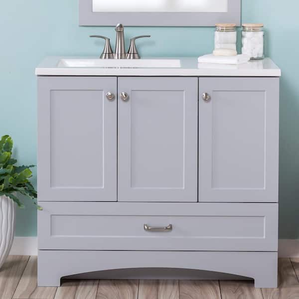 Glacier Bay Lancaster 36 in. W x 19 in. D x 33 in. H Single Sink Bath Vanity in Pearl Gray with White Cultured Marble Top