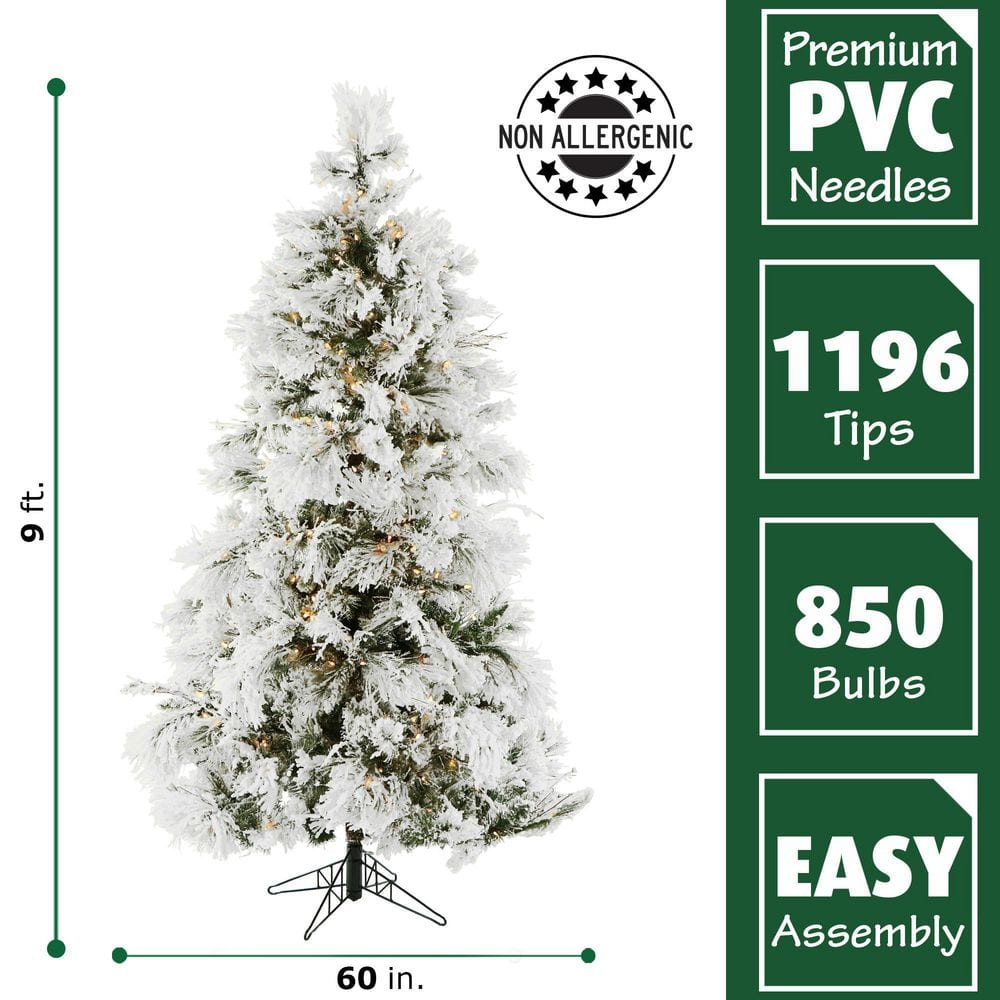 9ft White Flocked Pine Pre-Lit Artificial Christmas Tree