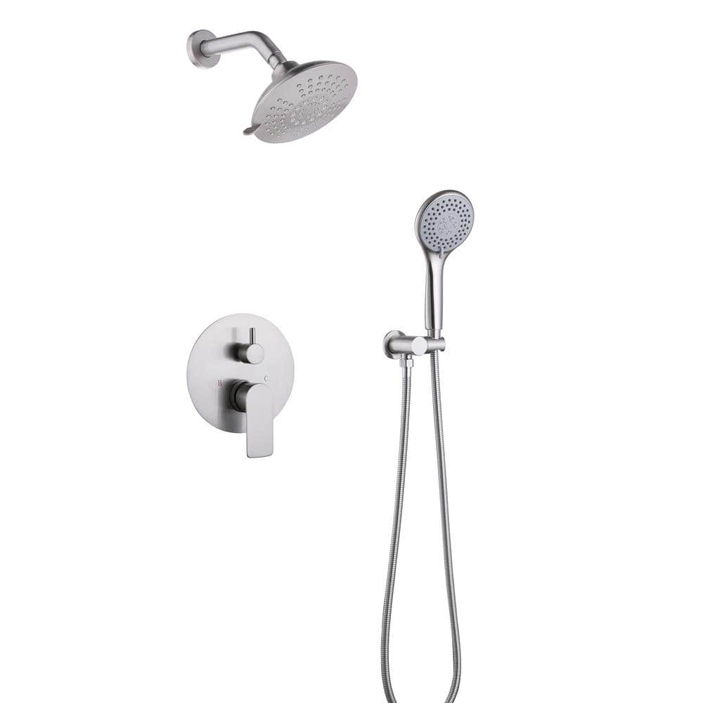 Tomfaucet 2-Spray Patterns 6 in. Wall Mount Dual Shower Heads Shower System  with 3-Setting Hand Shower in Brushed Nickel TFJ0011BN - The Home Depot