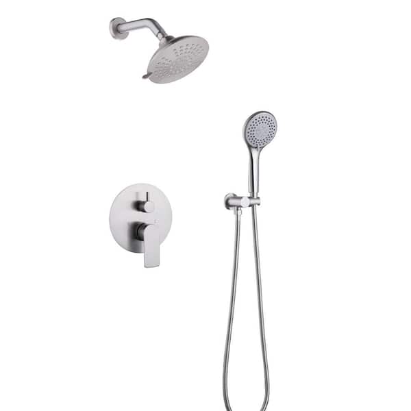 Tomfaucet 2-Spray Patterns 6 in. Wall Mount Dual Shower Heads Shower System with 3-Setting Hand Shower in Brushed Nickel