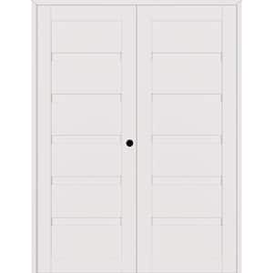 Louver 48 in. x 83.25 in. Left-Hand Active Snow White Wood Composite Double Prehung Interior Door