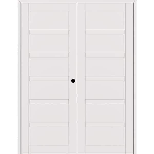 Belldinni Louver 56 in. x 83.25 in. Left-Hand Active Snow White Wood Composite Double Prehung Interior Door