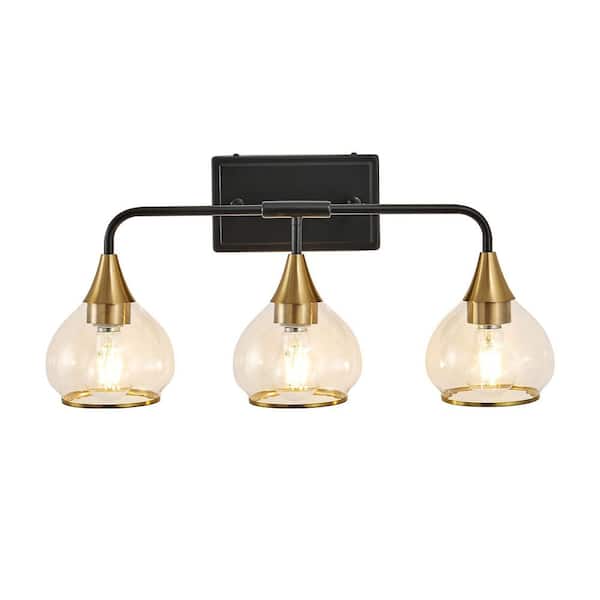 23 in. 3-Light Gold LED Bathroom Vanity Light Fixture with Clear Glass Shades for Over Mirror (No Bulbs) 3 E26