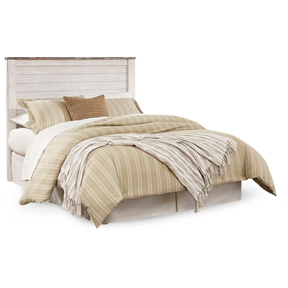 Whitewash Queen Transitional Wood Panel Bed
