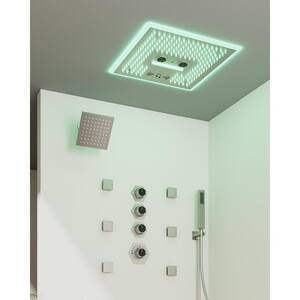 6-Spray 16 in. and 6 in. LED Music Ceiling Mount Dual Shower Head Fixed and Handheld Shower 2.5 GPM in Brushed Nickel