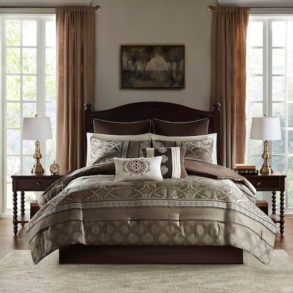 Alexine 16-Piece Brown Polyester Queen Comforter Set