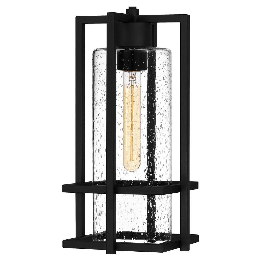 Damien Black Aluminum Outdoor Hanging Lantern with Seeded Glass