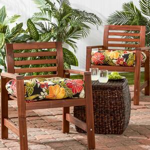 Aloha Floral Black Square Tufted Outdoor Seat Cushion (2-Pack)