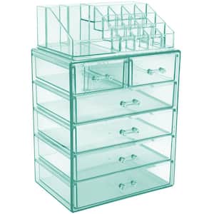 Freestanding 6-Drawer 6.25 in. x 14.25 in. 1-Cube Acrylic Cosmetic Organizer in Teal
