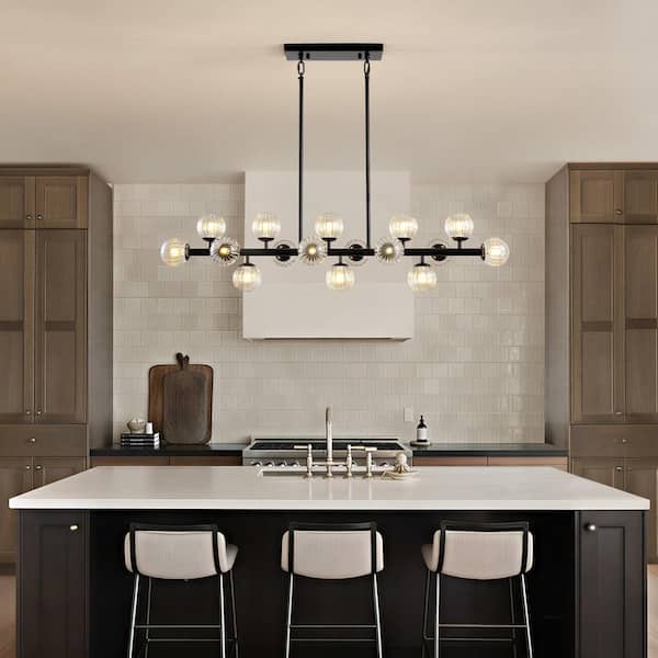 48 in. Modern 16-Light Black Linear Chandelier for Kitchen, Living Room, and Dining Room (Bulbs Not Included)