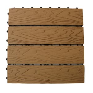 12 in. x 12 in. WPC Composite Interlocking Flooring Deck Tiles with Parallel Design in California Oak (Pack of 11 Tiles)
