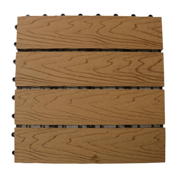 LH EP 12 in. x 12 in. WPC Composite Interlocking Flooring Deck Tiles with Parallel Design in California Oak (Pack of 11 Tiles)