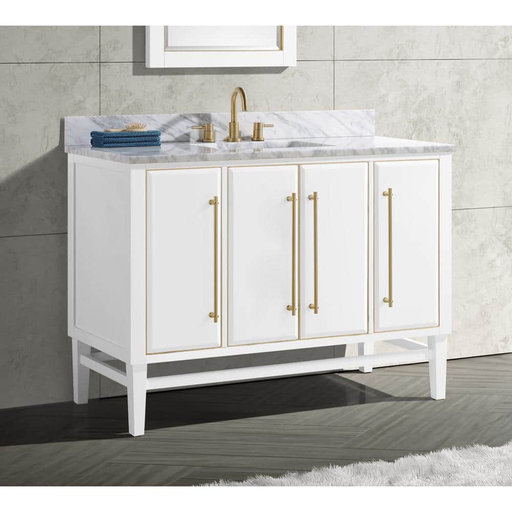 Mason 49'' White and Gold Freestanding Vanity with Marble Top