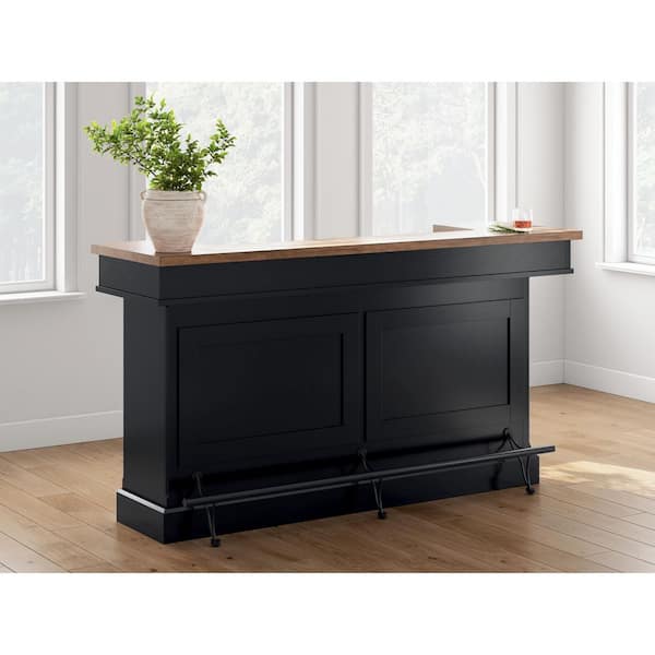 Wildenauer 42.5 in. H Brown/Black Wood Home Bar with Footrest, Wine Rack, Steamware Holder and Drawers