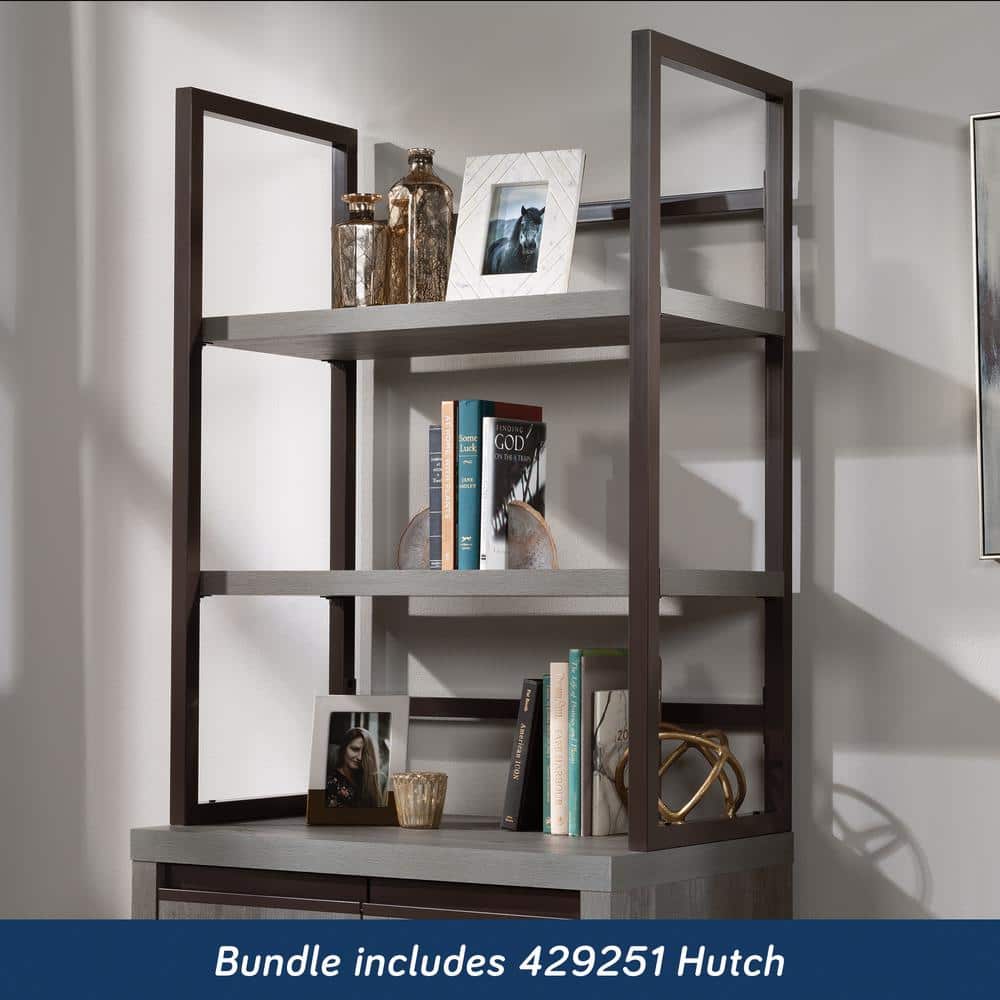 Gray Adjustable 2-Door Library Cabinet with Hutch