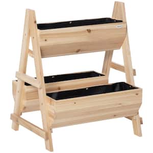 Natural Wood Raised Garden Bed 2 Tier Planter Box with Stand, Nonwoven Fabric for Vegetables, Herbs, Flowers
