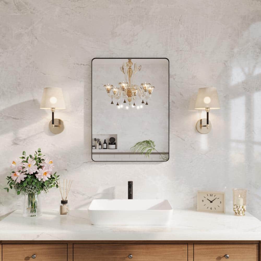 24 in. W x 32 in. H Rectangular Framed Wall Bathroom Vanity Mirror in Matte Black price history on PriceWatchPro
