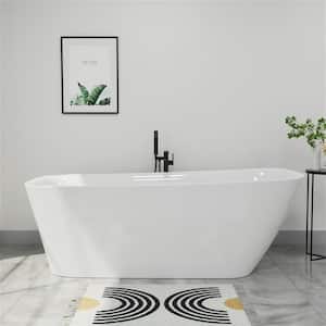 63 in. x 28 in. Acrylic Flatbottom Soaking Freestanding Bathtub with Polished Chrome Drain in White