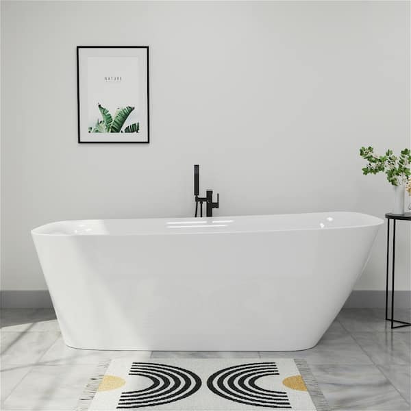 Mokleba 63 in. x 28 in. Acrylic Flatbottom Soaking Freestanding Bathtub with Polished Chrome Drain in White