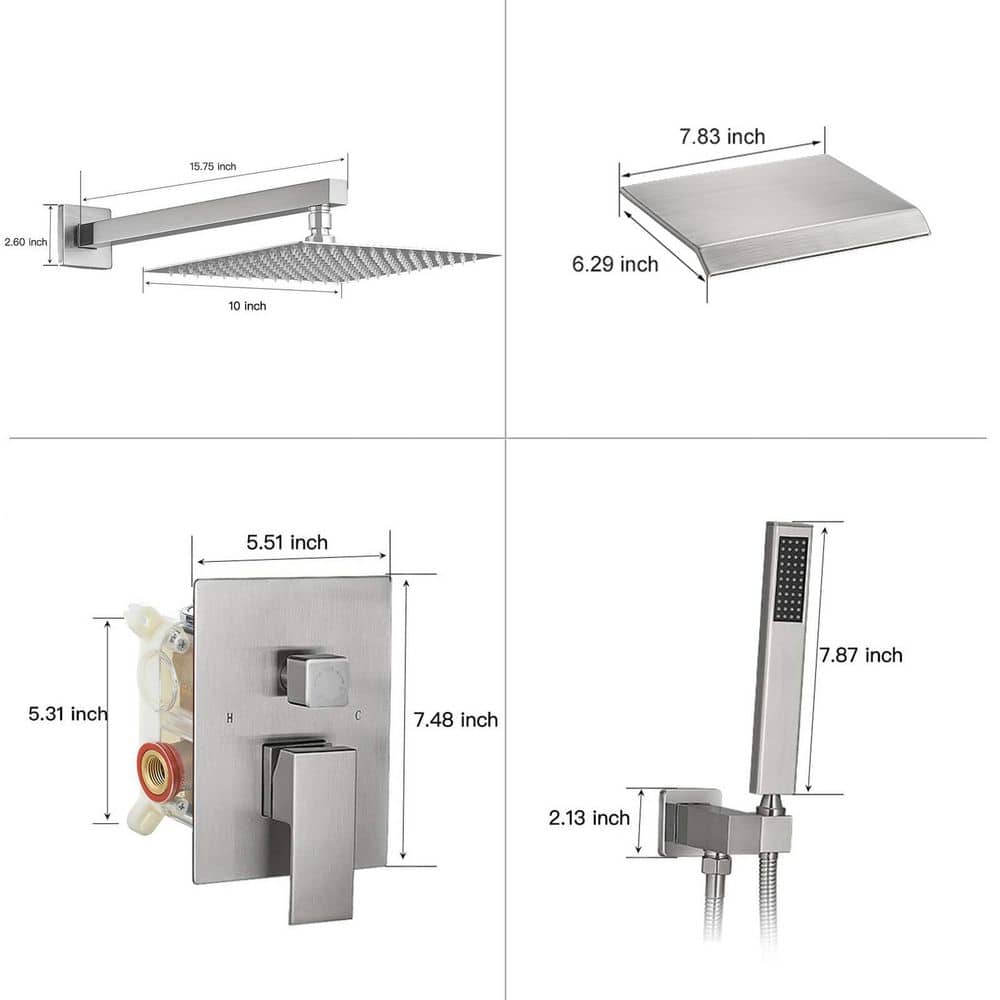 Brushed Nickel 10-Inch Rain Shower System with Handheld and Valve
