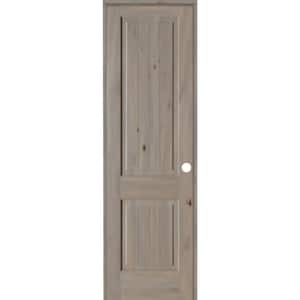 28 in. x 96 in. Knotty Alder 2 Panel Left-Hand Square Top V-Groove Grey Stain Solid Wood Single Prehung Interior Door