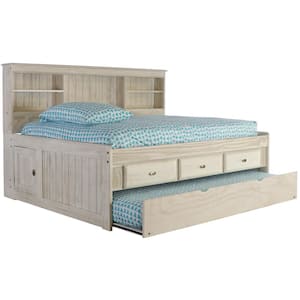 Light Ash Series Gray Full Size Daybed with 3-Drawers and Twin Trundle with Bookcase Headboard
