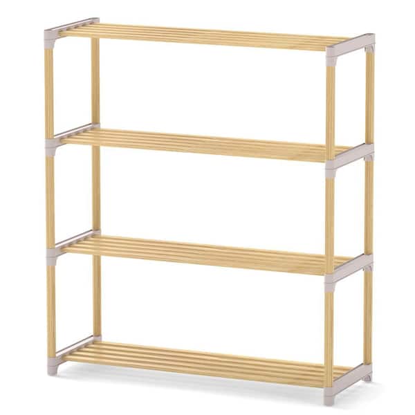 Solid Wood 31 in. H 12-Pair Shoe Rack 4-Tier Shoe Storage Organizer with Slatted Open Shelves