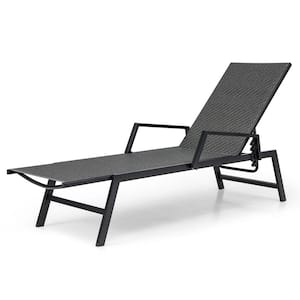 Wicker Outdoor Lounge Chair with Armrests and 5-Position Backrest for Backyard