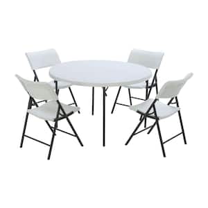 5-Piece White Outdoor Safe Fold-in-Half Folding Table Set