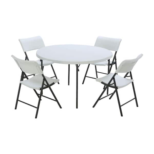 Lifetime 5-Piece White Outdoor Safe Fold-in-Half Folding Table Set