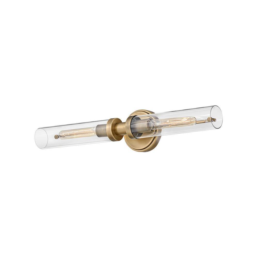 Vaughn Heritage Brass 2-Light Industrial Chic Bath Bar with Clear Glass