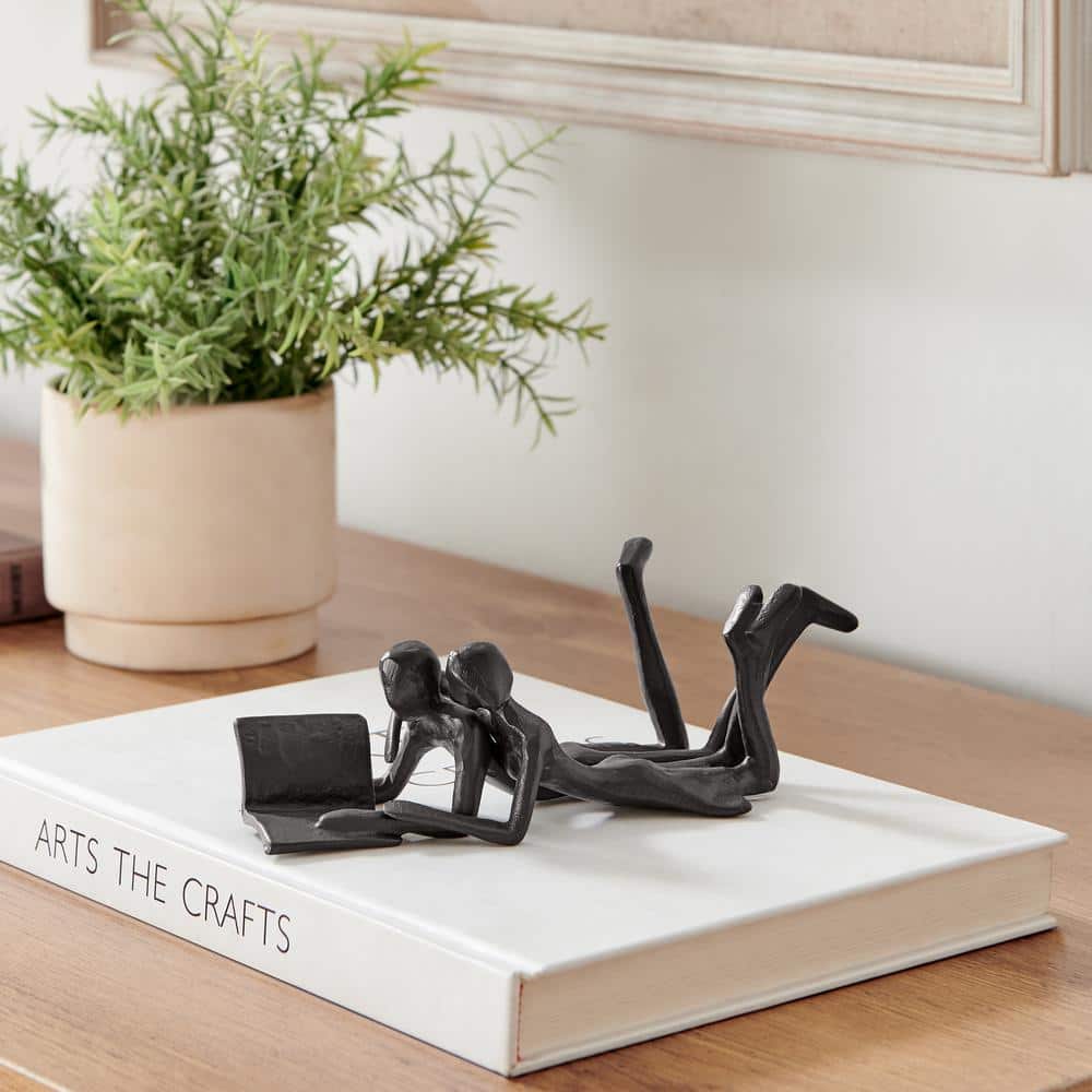 Brown Cast Iron Abstract Couple Reading Book Sculpture