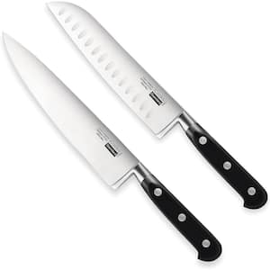 Classic 8 in. Chef's Knife and 7 in. Santoku Knife High Carbon Stainless Steel Full Tang with Plastic Handle, 2-Piece
