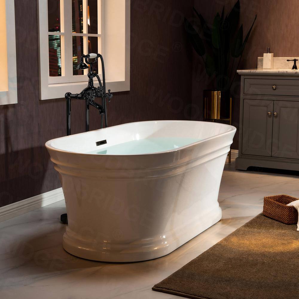 67" White Acrylic Freestanding Soaking Bathtub with Matte Black Trim