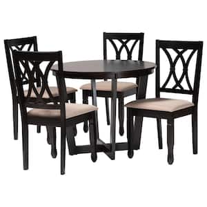 Aggie 5-Piece Sand and Dark Brown Wood Top Dining Set