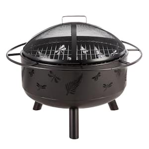 Dragonfly 30 in. x 23 in. Outdoor Black Steel Wood-Burning Fire Pit with Domed Spark Guard