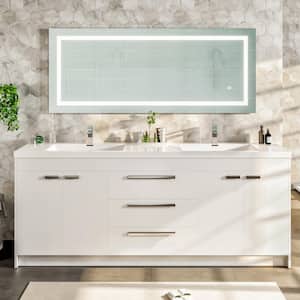 Lugano 84 in. W x 19 in. D x 36 in. H Double Bath Vanity in White with White Acrylic Top and White Integrated Sinks