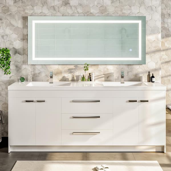 Eviva Lugano 84 in. W x 19 in. D x 36 in. H Double Bath Vanity in White with White Acrylic Top and White Integrated Sinks