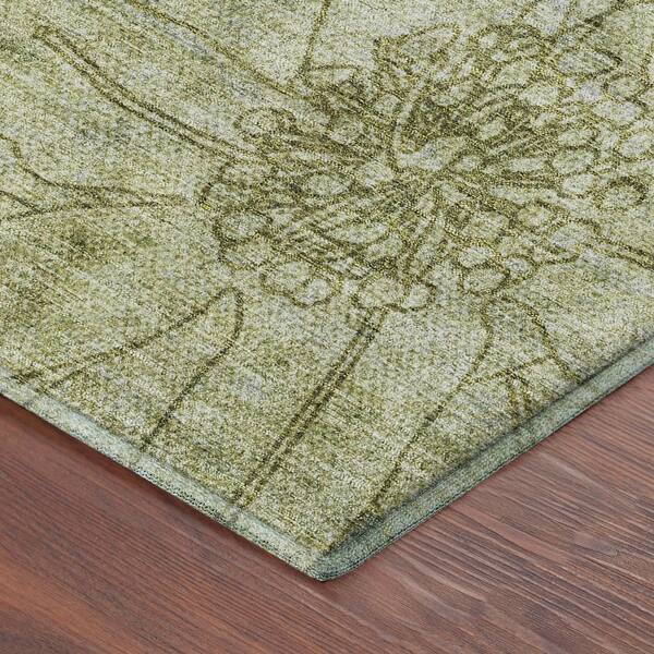 Mayfield Premium Machine Washable Abstract AMF2235 Aloe 8 ft. x 10 ft. Area Rug