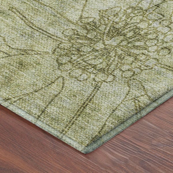 Mayfield Premium Machine Washable Abstract AMF2235 Aloe 9 ft. x 12 ft. Area Rug