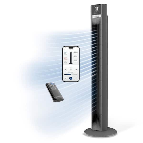 Xtra Air 48 in. 12-Speed Smart Tower Fan in Gray w/ DC Motor, Works w/ Alexa, Google, Whisper Quiet, Remote, 12 in. Dia