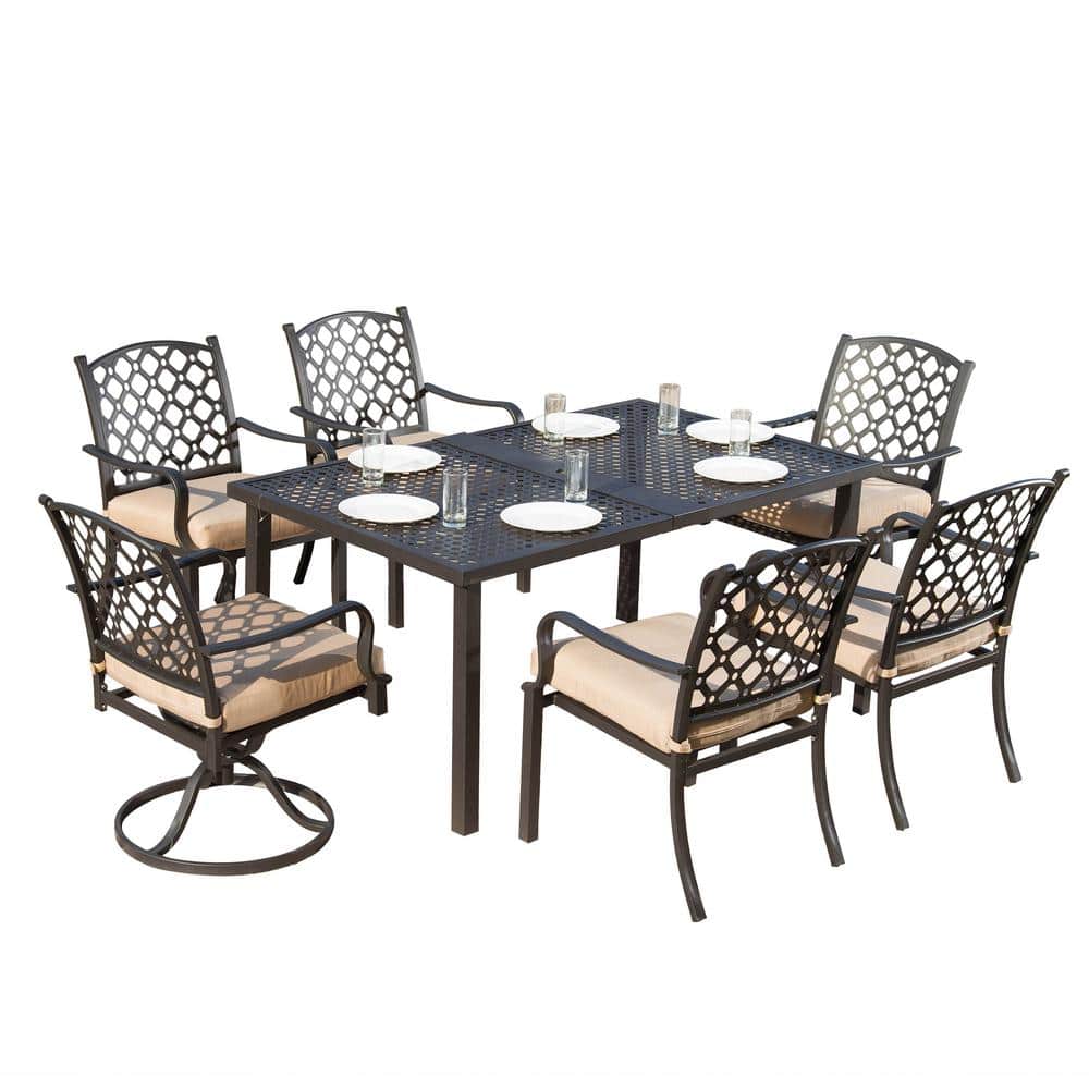 domi outdoor living 7Piece Metal Outdoor Dining Set with Beige Cushions LCAF0020AB7 The