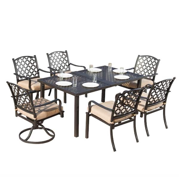 domi outdoor living 7-Piece Metal Outdoor Dining Set with Beige Cushions